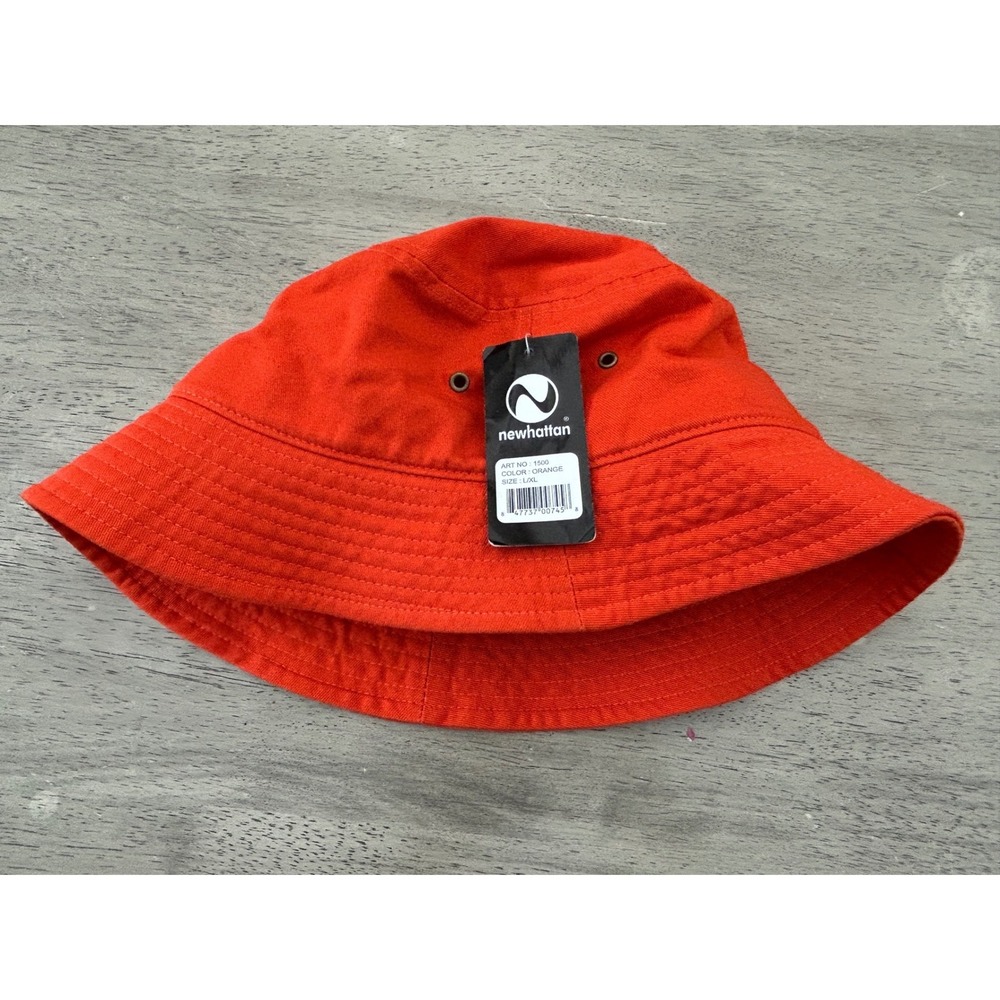 Newhattan Orange Cotton Bucket Hat Sun Cap L XL Art 1500